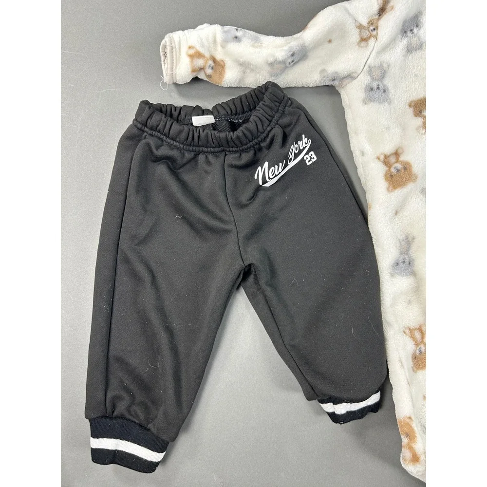 Baby Gear Boys 3pc Set 6-9M Teddy Bear‎ Fleece Footie Joggers Chinos Multicolor